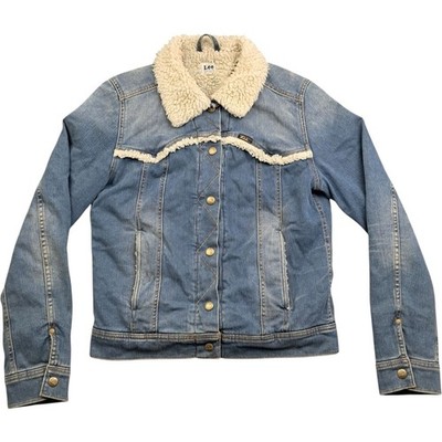 Lee Denim Sherpa Jacke Medium Herren Blau Baumwolle Vintage Reiterjacke Knopfleiste