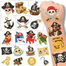 120 Glitter Pirate Temporary Tattoos for Kids, Pirate Ship Nautical Tattoos