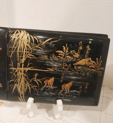 Vintage Schwarzlack Fotoalbum handbemalt Japan Bambus 50er Jahre 20 Seiten - Bild 1 von 8