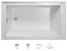 Jacuzzi LNS6036BLXXXX Linea 60" x 36" Acrylic Soaking Bathtub for - White