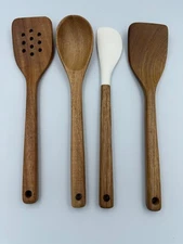 4pc Wood Kitchen Utensil Set Brown - Figmint: Wooden Cooking Utensils, Hand Wash