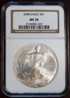 2008 $1 Silver American Eagle MS 70 NGC # 3136085-103 + Bonus