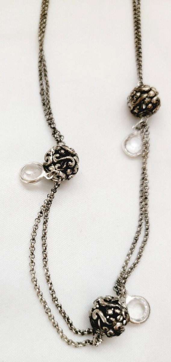 Envy Bezel Crystal Scroll Filigree Ball Beads Silver Tone Earrings & Necklace View 3