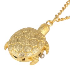 Cute Golden Tone Turtle Quartz Pocket Watch for Kids Pendant Necklace Chain Gift