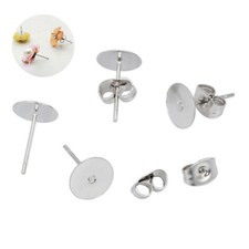 100pins+100backs Pads Earring Stud Posts Surgical Steel 4/6/8mm Hypoallergenic