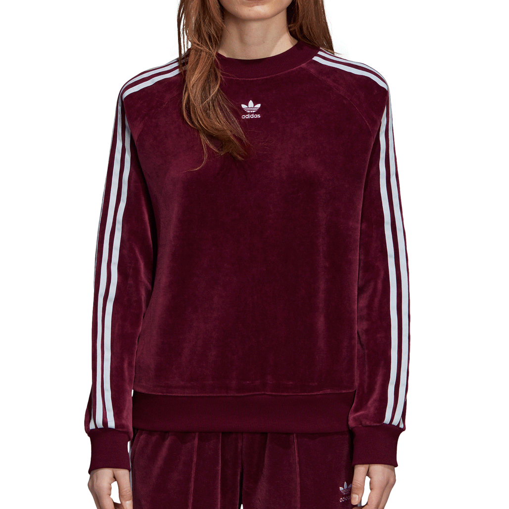 Adidas Originals Trefoil Women's Velour Sweat Shirt Maroon-White dh3112