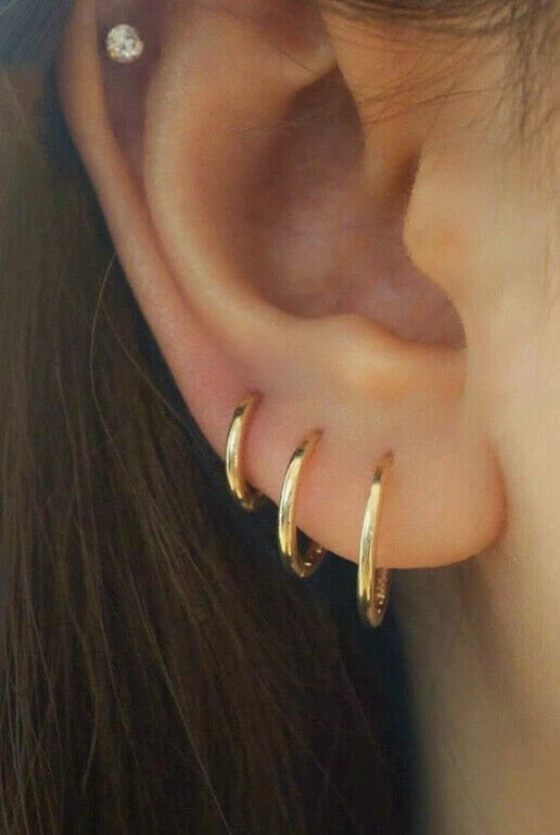 Solid Gold Hoop Earrings, Small Hoops, Sleeper Hoops Gift for Her 9mm to  16mm