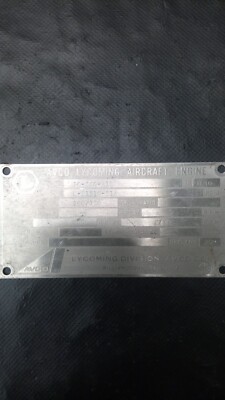 AVCO LYCOMING MODEL I0-360-A1B AIRPLANE/AIRCRAFT ENGINE/MOTOR DATA TAG ONLY