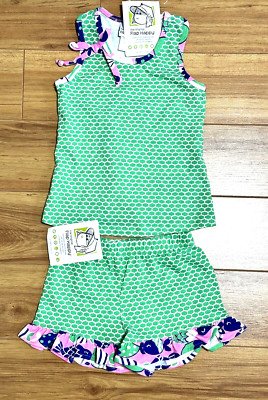 NEW Girls boutique Original Flap Happy Green Stretch shorts set Sz 18 Mo UPF 50+