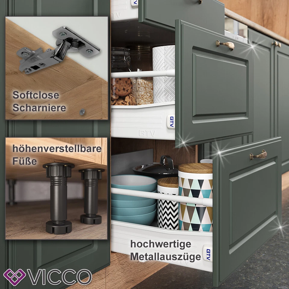 Landhaus Küchenschrank Hängeschrank Unterschrank Küchenzeile Fame-Line Vicco - Bild 3 von 4