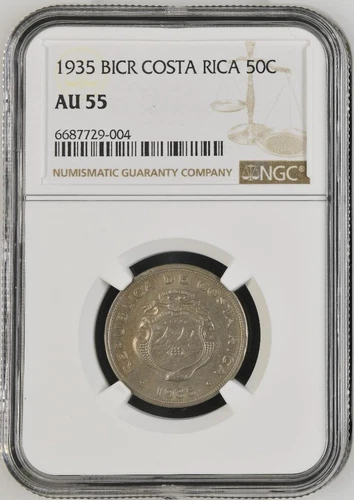 Costa Rica 50 Centimos BICR 1935 NGC AU 55