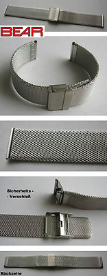 BEAR MILANAISEUHRBAND MILANESEBAND 1,6 mm flach SICHERHEITSVERSCHLUSS 20/20 mm