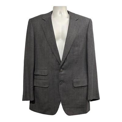 Dunhill Blazer Mens 40L US Wool Cashmere Blend Charcoal Gray Light Blue Stripe