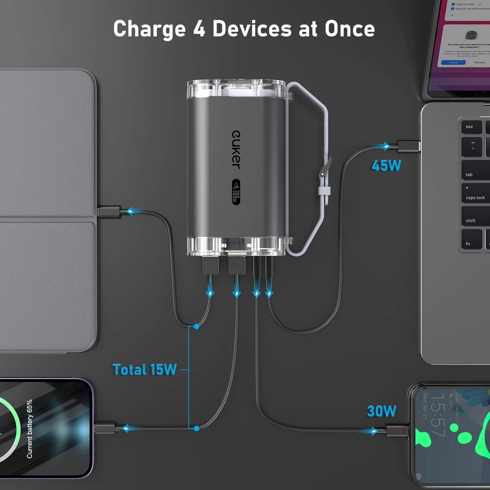 40,000mAh 100W PD Power Bank for Laptop – 4-Port IP67 Waterproof with LED Light