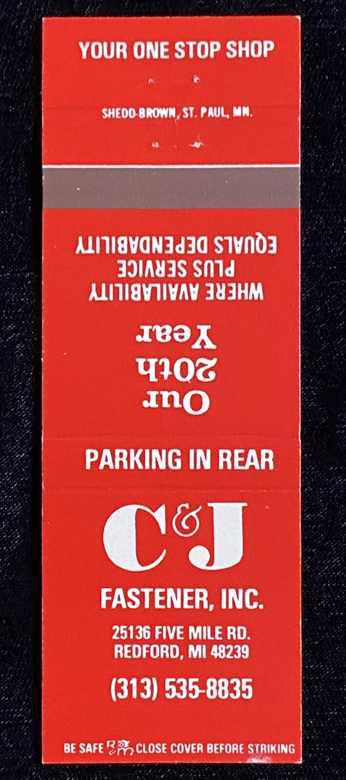 C & J Fastener Inc Redford Michigan Vintage Matchbook Cover B2159 eBay