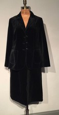 1980s 'tan Jay' Black Thick Cotton Velvet Skirt Suit Cdn Vintage Size 12 B 38"