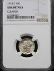 1943-D MERCURY DIME 10C NGC UNC DETAILS - SEE DESCRIPTION (P0092FC)