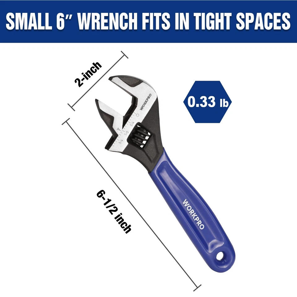 WORKPRO 6" Metric&SAE Wrench Cushion Grip Adjustable Wide Jaw Black Oxide Wrench - Image 4 of 4