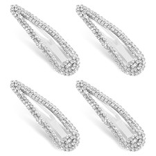 4 PCS Rhinestone Hair Clips, Water Drop Crystal Hair Barrettes Bling Metal Snap