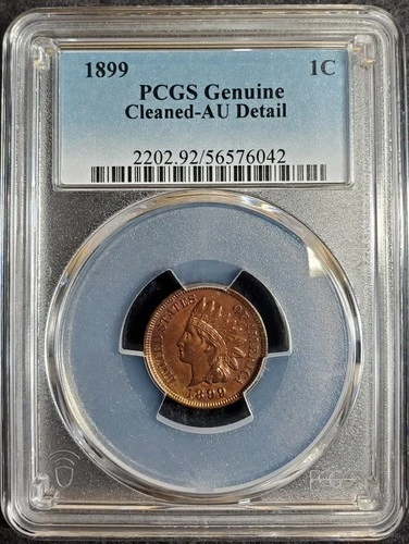 1899 Indian Cent graded Genuine AU Detail by PCGS