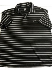 Nike Polo Shirt Mens XL Black White Stripe Performance Golf Short Sleeve Knit