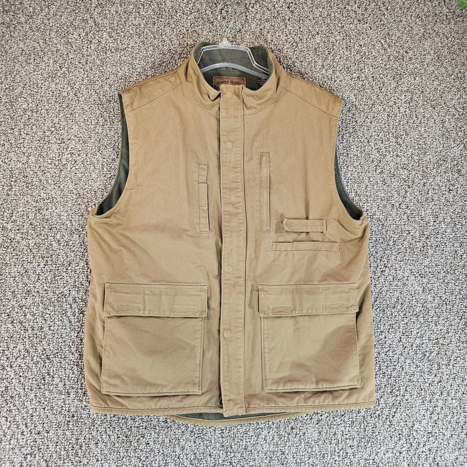 North River Outfitters Canvas Vest Mens Large Full Zip + Button Back Pouch