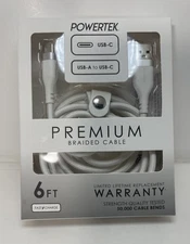 NEW PowerTek Fast Charge 2.1 A USB-C To USB-A Premium Braided Cable 6ft iPhone