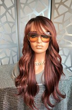 Red Wig with Bangs Long Wavy Wig Ombre Ginger Cooper Wig Free Part Lace Wig 13x6
