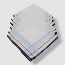 Club Room Men's Blue White Fashion-Border Cotton Handkerchief 6-Piece Set