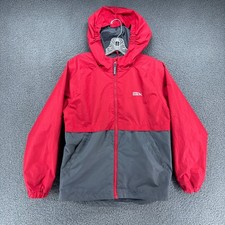 Eddie Bauer Rain Jacket Kids Boys L 14/16 Hooded Windbreaker Red Grey Hiking
