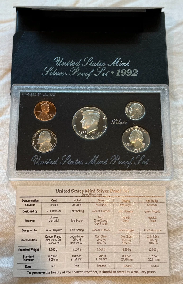 (プルーフ) アメリカ合衆国　シルバープレミアプルーフセット　1992 S 1992-S U.S. Mint Premier Silver Proof Set 90% Silver, 5 coins, OGP