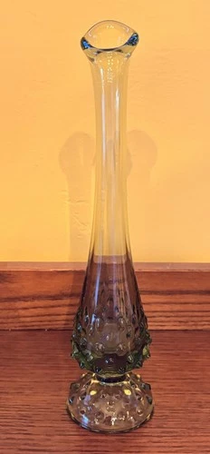 Vintage Fenton Hobnail Swung Glass bud vase, colonial green, 1960s , 10 inches