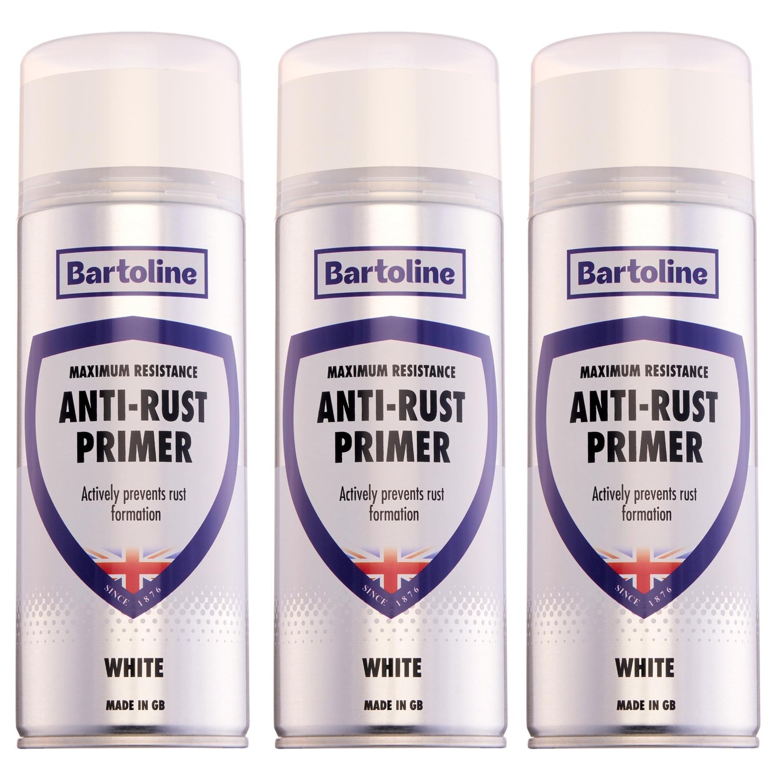 3x Bartoline Anti-Rust Primer Quick Dry Metal Paint White Topcoat Surface 400mL