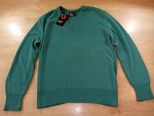 Vintage Robert Bruce Men  s Orlon Acrylic Teal V Neck Sweater Size Medium NOS New