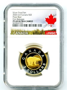 2026 CANADA $2 SILVER W/ GOLD PROOF POLAR BEAR TOONIE NGC PF69 FIRST RELEASES