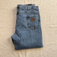 Carhartt Relaxed Fit Straight Leg Blue Denim Jeans Mens Cotton Zip Button Logo