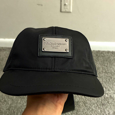Dolce & Gabbana Men's Adjustable Solid Black Baseball Cap Logo Plaque Size M