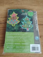 Dimensions JOLLY TREE ORNAMENTS Cross Stitch Kit Perforated felt for 2 ornaments