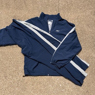 Vintage Reebok 90s Full Zip Lined Tracksuit Jacket and Pants Navy Blue
