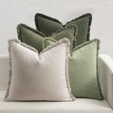 Decorative Couch Pillow Covers Neutral Linen Fringe Throw Pillows Set of 4 Bo...