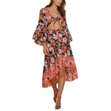 NWT RAGA Women's Floral Print Butterfly Cut Out Hi-Low Maxi Dress   Size: S,M
