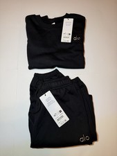 Alo Accolade Crew Neck Sweatshirt Sweatpants Set Size Women s Small. Black NWT