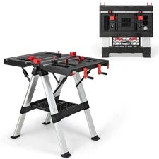 Portable Folding Worktable & Sawhorse Clamping Workbench W/2 Adjustable Heights
