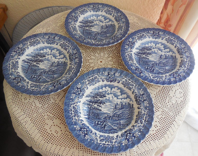 4 Suppenteller *Olde Country Castles* British Anchor Made in England vintage alt