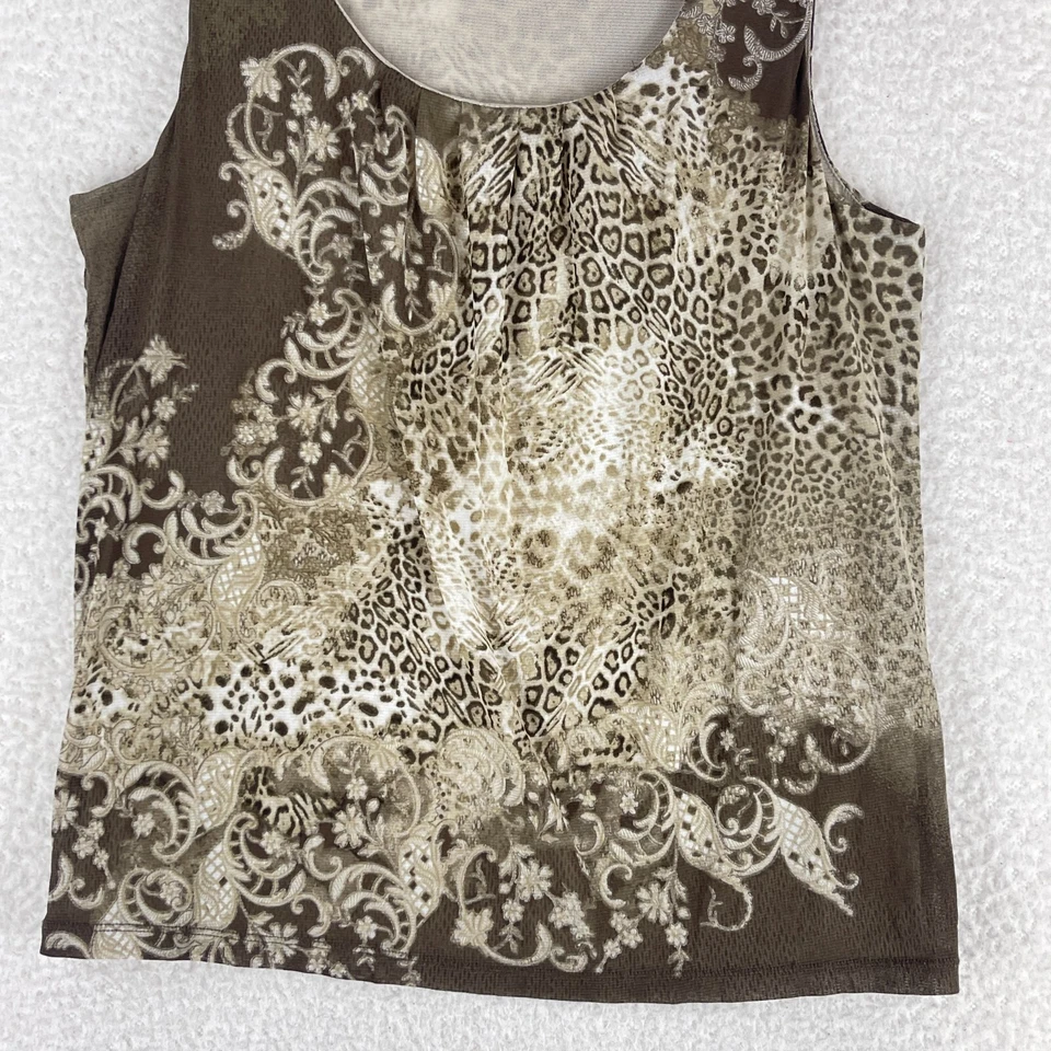 Camiseta sin mangas Chico's para mujer mediana marrón animal estampado cachemira pulóver de colección informal Foto 4 de 4