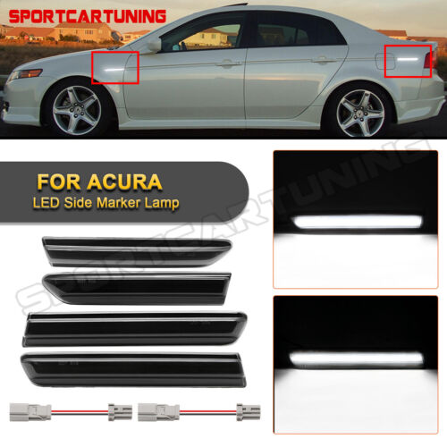 White LED Side Marker Lights For 04-08 Acura TL "Type S " Smoked Lens Front Rear