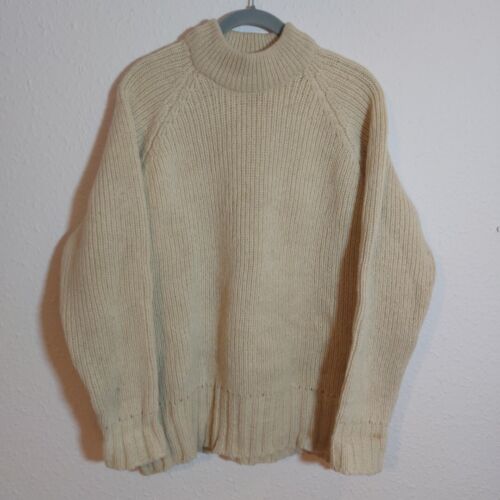 Peter Storm Chunky Wool Knit Cream Round Neck 1970's Jumper Hand knitted Small