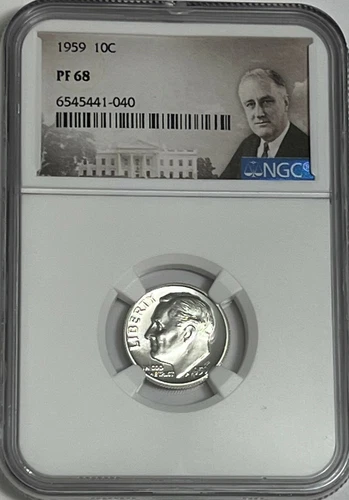 1959 NGC PF68 90% Proof Silver Roosevelt Dime 10c Portrait Label