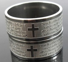 30pcs Etched Lord's Prayer Stainless Steel Ring Men Jesus Religious Jewelry