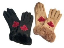 CREAM OR BLACK WINTER WOMEN'S FASHION GLOVES RED MAPLELEAF MAPLE LEAF